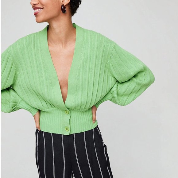 Wilfred Sweaters - Wilfred Thais Cardigan / Medium / Neon Ivy Green Cropped Deep-V Plunge Aritzia
